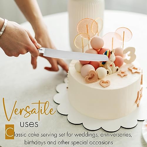 Homi styles Wedding Cake Knife and Server Set Purple, Cake Cutter and Pie Spatula, Cake Server and Knife Set of 2 with Acrylic Handles, 1.2mm Thick Blades, Cutting Set for Wedding Cake, Birthdays,(Silver) - Image 3