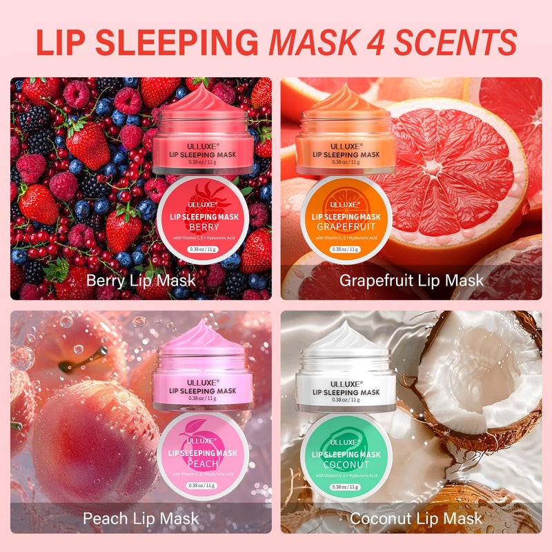 ulluxe Lip Mask Set 4 Pcs, Overnight Lip Sleeping Mask with Shea Butter, Hyaluronic Acid & Vitamin C Nourishes Hydrates Dry, Flaky Lips, Moisturizing Lip Repair Balm & Butter, Lip Care Gift for Women - Image 3