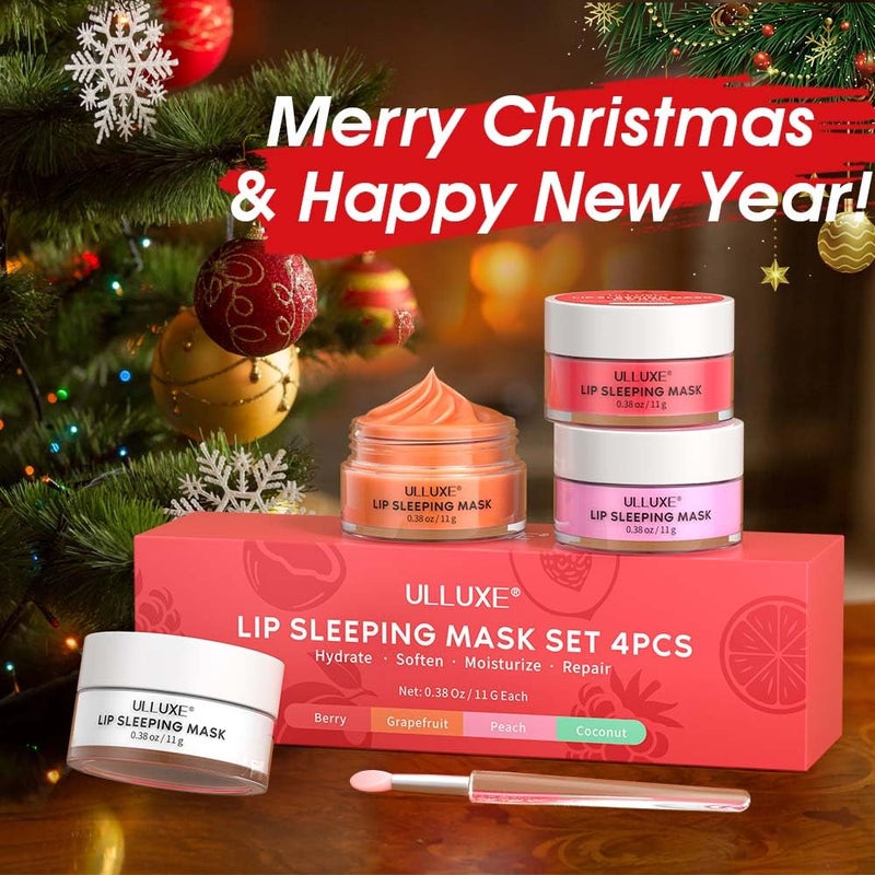 ulluxe Lip Mask Set 4 Pcs, Overnight Lip Sleeping Mask with Shea Butter, Hyaluronic Acid & Vitamin C Nourishes Hydrates Dry, Flaky Lips, Moisturizing Lip Repair Balm & Butter, Lip Care Gift for Women - Image 2