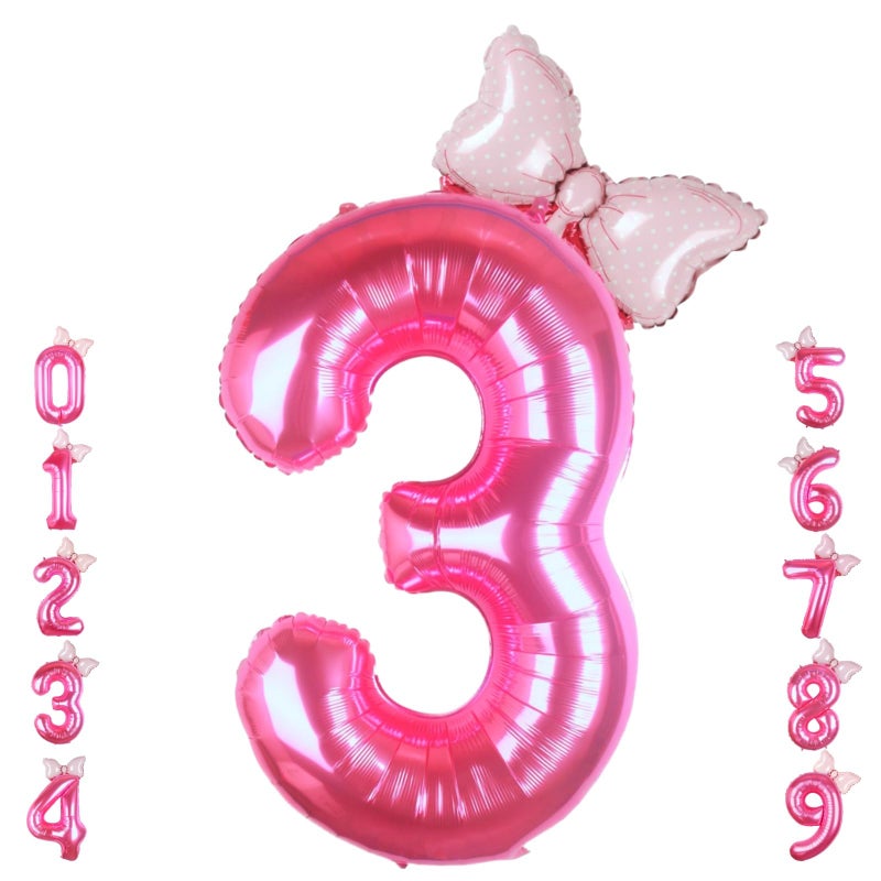 Kwuz 40 Inch Pink Number 3 Balloon with Mini Bow Balloon for Girls 3rd Birthday Decorations Pink Girl Mouse Princess Western Cowgirl Theme Birthday Party Balloons Decorations Supplies - Image 2