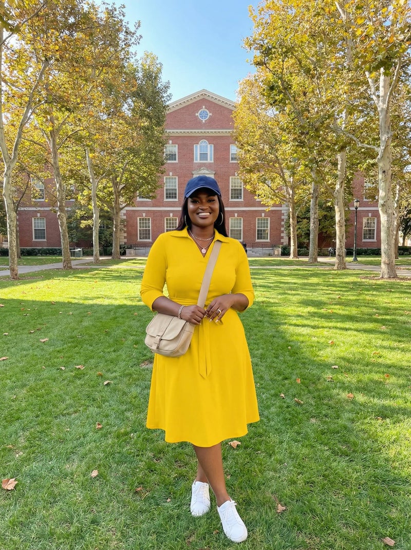FANDEE Plus Size Dresses Yellow Women's Caual Midi Dress 3/4 Sleeve A-line Swing Dress for Women with Belt for Summer 2XL - Image 2