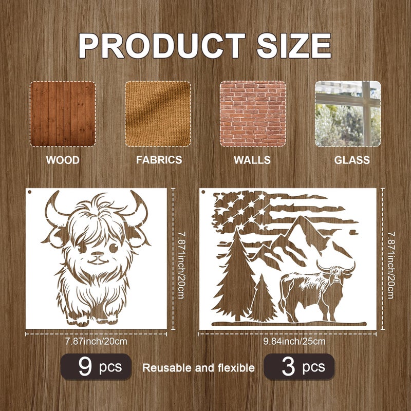 Keluna 12 Pcs Reusable Cow Farmhouse Stencils for Painting - Large Flower Cow Paint Stencils, Animal Template for Crafts on Wood Canvas Furniture - Image 4
