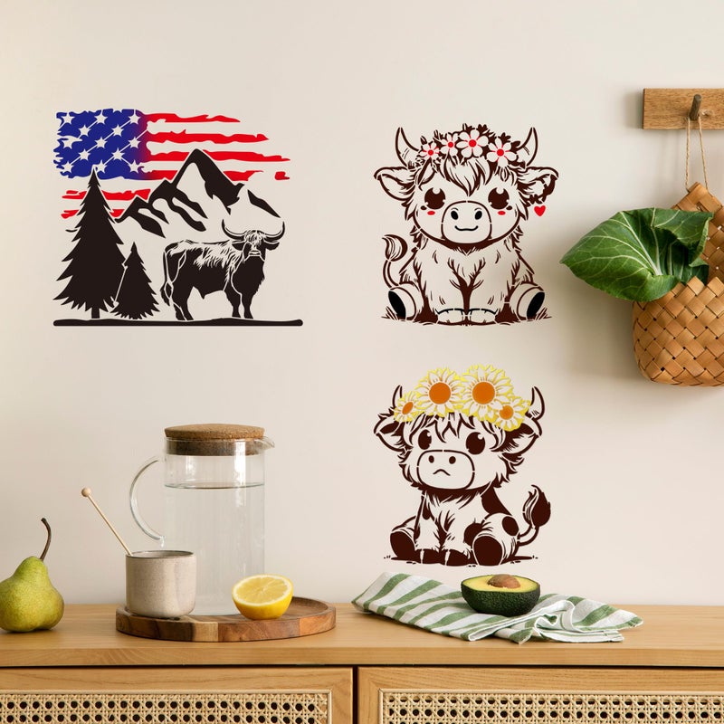 Keluna 12 Pcs Reusable Cow Farmhouse Stencils for Painting - Large Flower Cow Paint Stencils, Animal Template for Crafts on Wood Canvas Furniture - Image 3