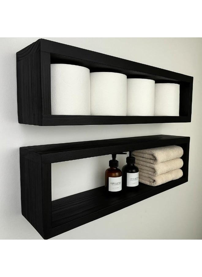 Horoof Home Horoof Home® Floating Rectangle Wall Shelf – Rustic Wooden Bathroom & Kitchen Storage  - Image 4