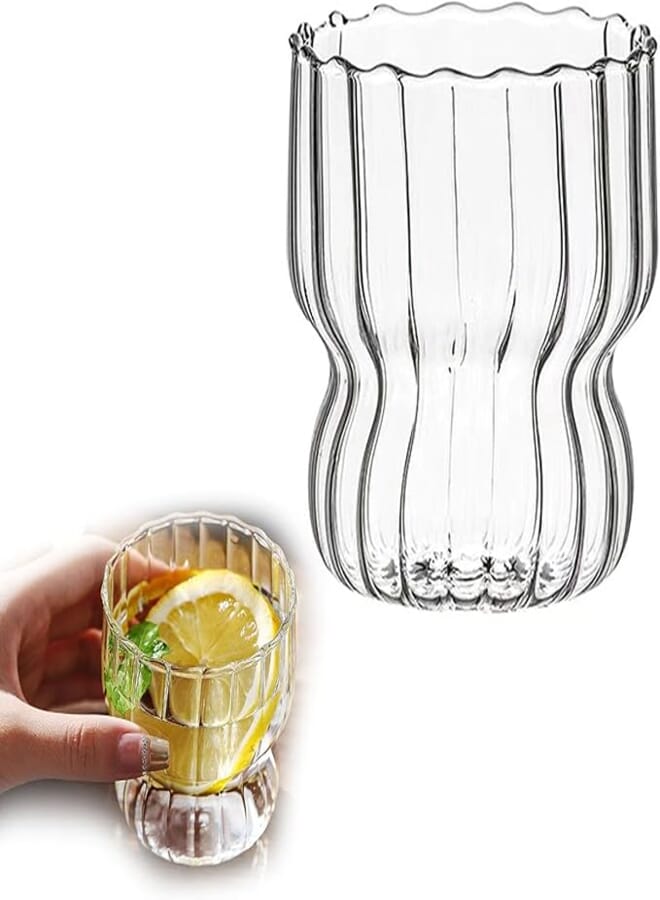 YQbest Ribed Glass Cup, High-end Coffee Cup, Home Water Cup, Ice Milk Cup (315ml)