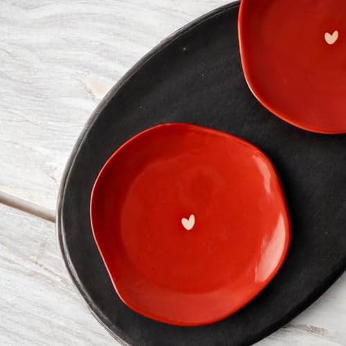 BACKKSPACE RETAIL Handcrafted Heart Design Ceramic Cup and Saucer Set- Red, 400 ml Capacity | Microwave & Dishwasher Safe | Perfect Addition to Any Coffee, Tea, Milk or Soup Lover's Collection - Image 4