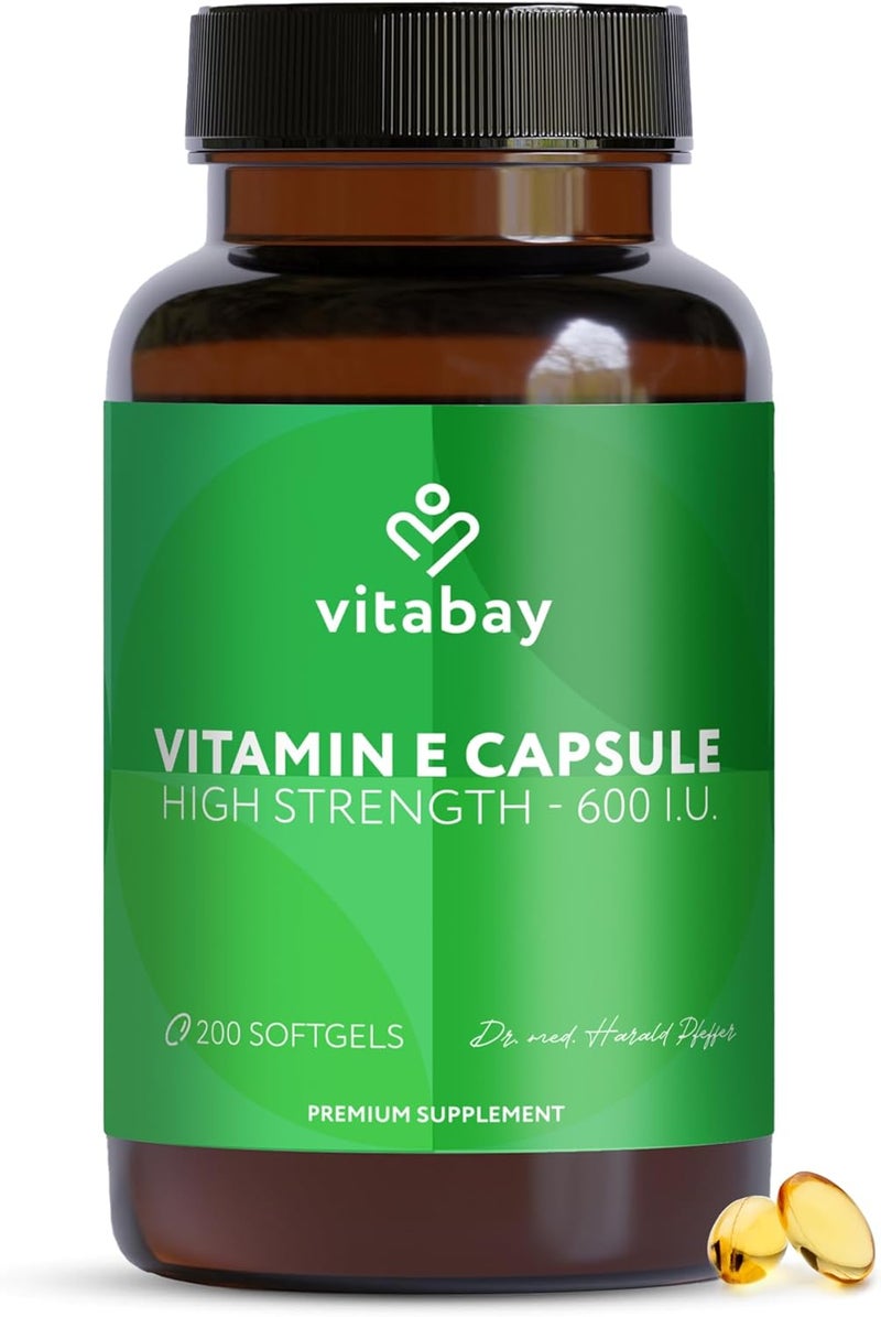 Vitabay Vitamin E 600 IU 400 mg 200 Vegan Highdose Softgels TimeRelease Vitamin E Supplement with Tocopherol from Soybean Oil 80 and Tocotrienol Laboratory Tested - Image 1