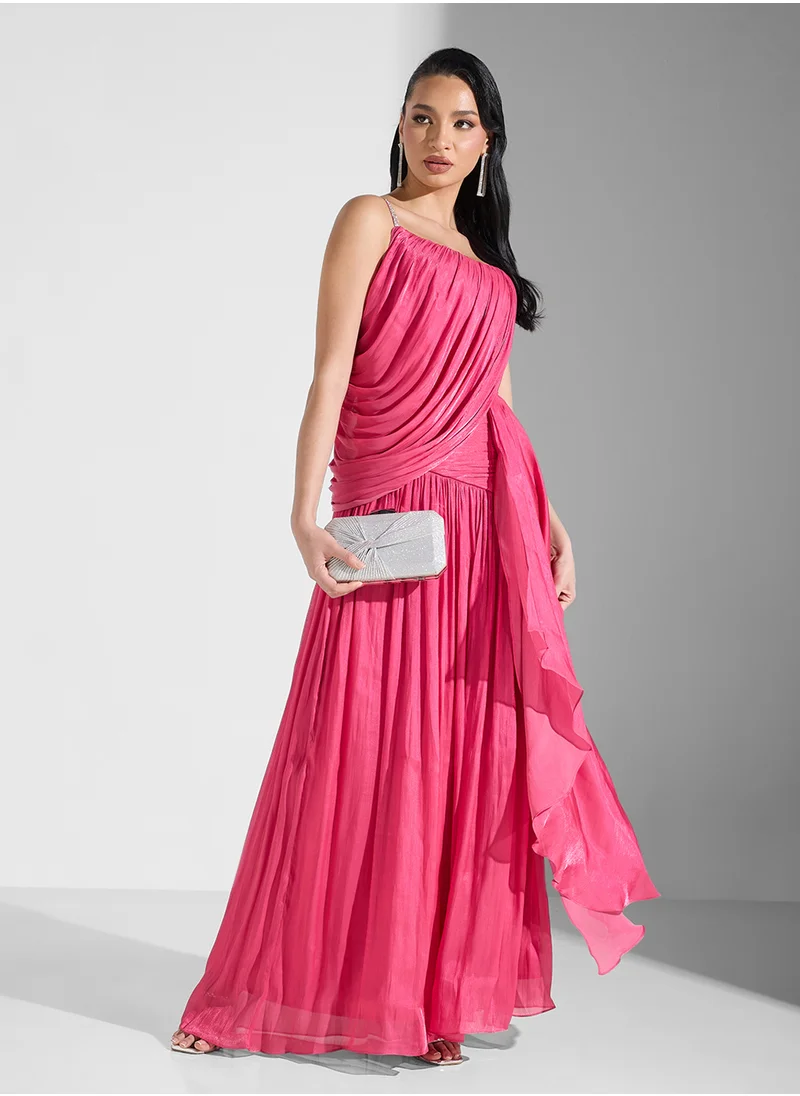 نمشي x Draped Dress With Double Strapped Crystal