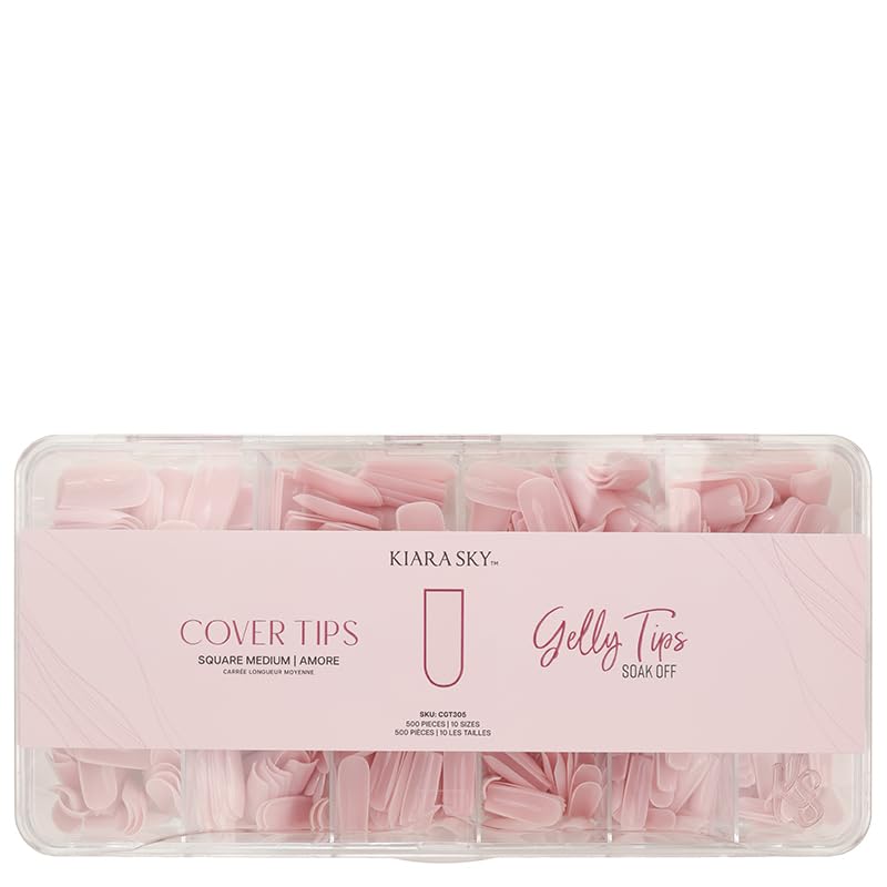 Kiara Sky Cover Gelly Tips Soak Off PreShaped Soft Gel Nail Extensions Square Medium Amore