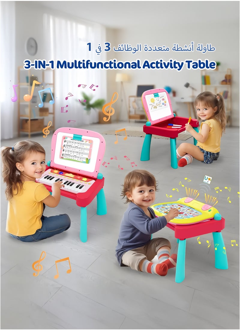 Multifunctional Musical Learning Writing and Drawing Table for Babies, Toddlers and Kids with 24 Key Piano Tones – Touch Learn and Play Montessori Activity Center Desk Interactive Educational Toy for Children 2 to 5 years old, Preschool's Plug And Play Learning Desk Toy, Perfect Gift for Early Learners, Back to School Present, Baby Showers, Birthdays, Christmas, Eid/Ramadan and Any Special Occasions for Your Little Ones
