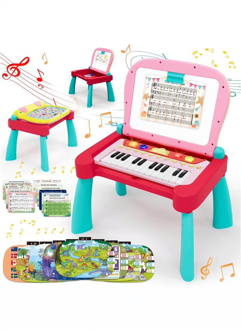 Multifunctional Musical Learning Writing and Drawing Table for Babies, Toddlers and Kids with 24 Key Piano Tones – Touch Learn and Play Montessori Activity Center Desk Interactive Educational Toy for Children 2 to 5 years old, Preschool's Plug And Play Learning Desk Toy, Perfect Gift for Early Learners, Back to School Present, Baby Showers, Birthdays, Christmas, Eid/Ramadan and Any Special Occasions for Your Little Ones