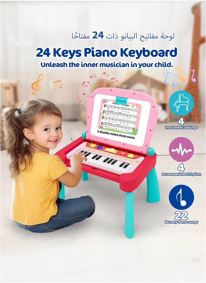 Multifunctional Musical Learning Writing and Drawing Table for Babies, Toddlers and Kids with 24 Key Piano Tones – Touch Learn and Play Montessori Activity Center Desk Interactive Educational Toy for Children 2 to 5 years old, Preschool's Plug And Play Learning Desk Toy, Perfect Gift for Early Learners, Back to School Present, Baby Showers, Birthdays, Christmas, Eid/Ramadan and Any Special Occasions for Your Little Ones