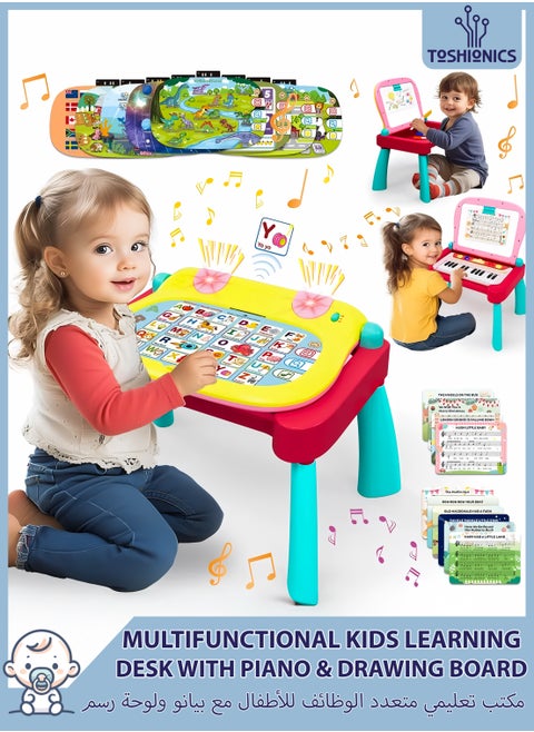 Multifunctional Musical Learning Writing and Drawing Table for Babies, Toddlers and Kids with 24 Key Piano Tones – Touch Learn and Play Montessori Activity Center Desk Interactive Educational Toy for Children 2 to 5 years old, Preschool's Plug And Play Learning Desk Toy, Perfect Gift for Early Learners, Back to School Present, Baby Showers, Birthdays, Christmas, Eid/Ramadan and Any Special Occasions for Your Little Ones