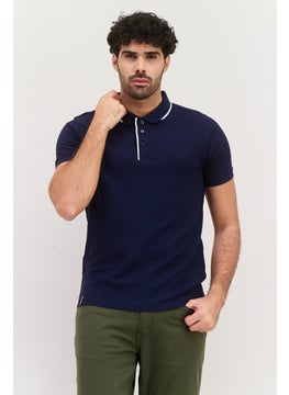 Threadbare Men Regular Fit Textured Short Sleeves Polo Shirt, Dark Navy  - Image 1