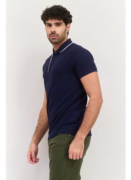 Threadbare Men Regular Fit Textured Short Sleeves Polo Shirt, Dark Navy  - Image 3
