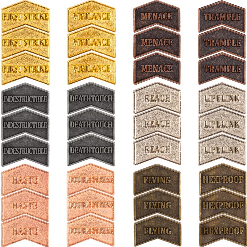 LAMJAM 36 Pieces Magic The Gathering Antique Metal Token Counter MTG Keyword Counters Creature Stats Buff Tokens for CCG Card Gaming Accessories - Image 2