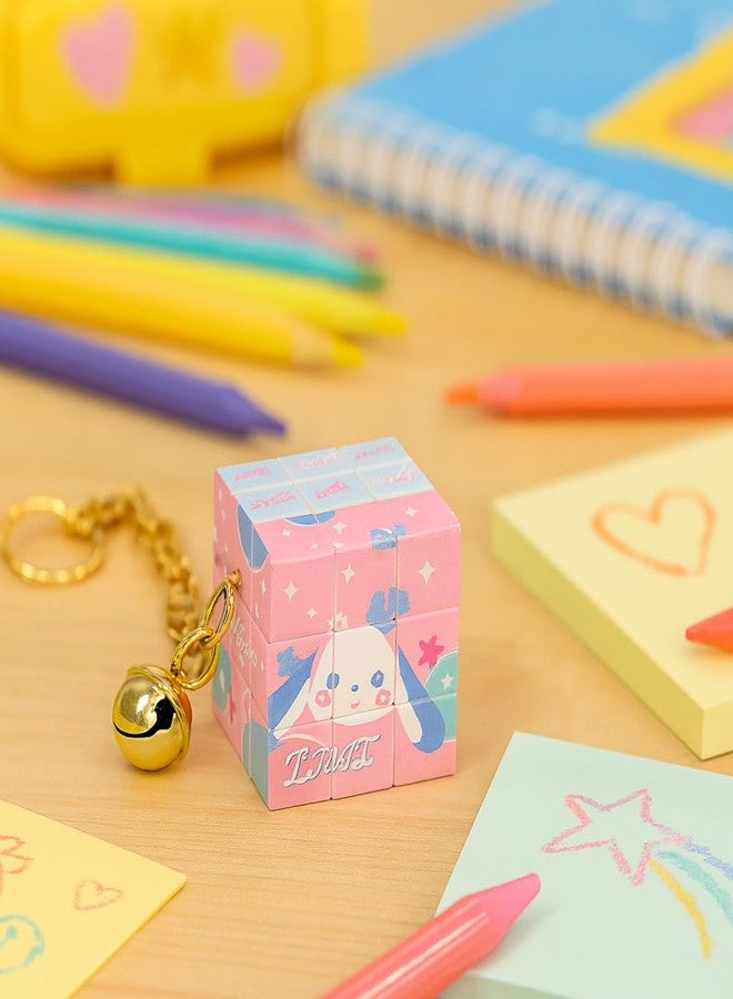 Tresneria Cute Cartoon Cube Keychain with Strap & Bell | Metal Key Ring for Kids, Girls, Boys, Bags & Gifting (Pink Cube Keychain) - Image 5