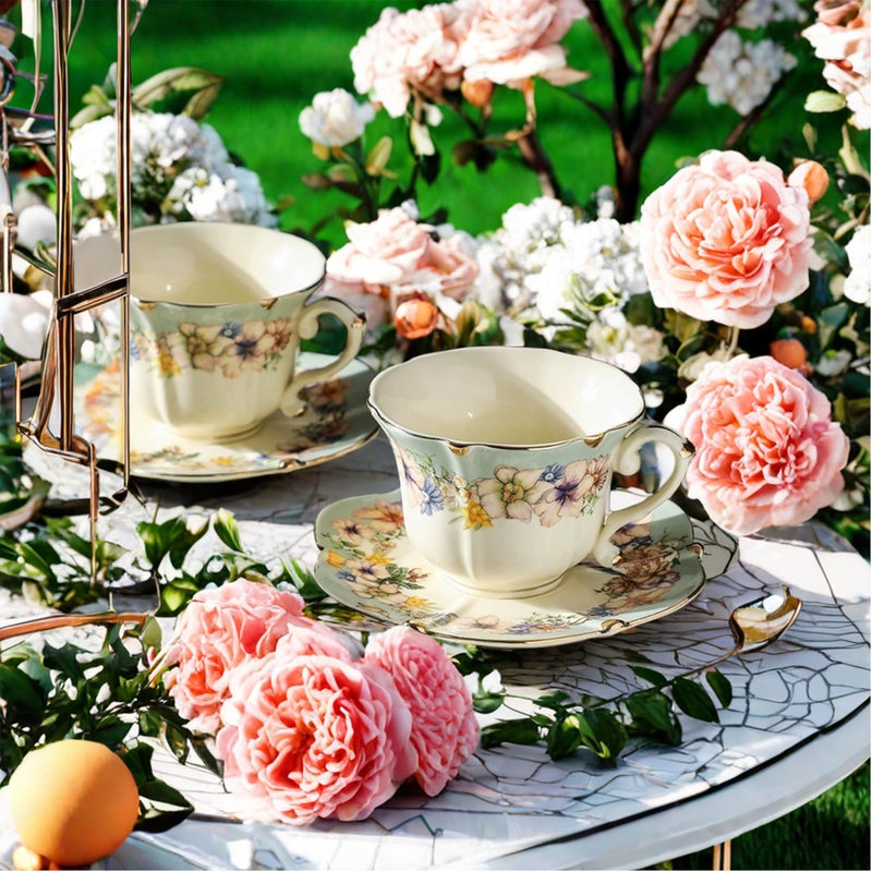 TATSUMI Country Roses Bone China Tea Cup and Saucer Set, 3 Pieces, Vintage Style, For Women and Tea Parties(Dutch Blue,1 Set) - Image 3