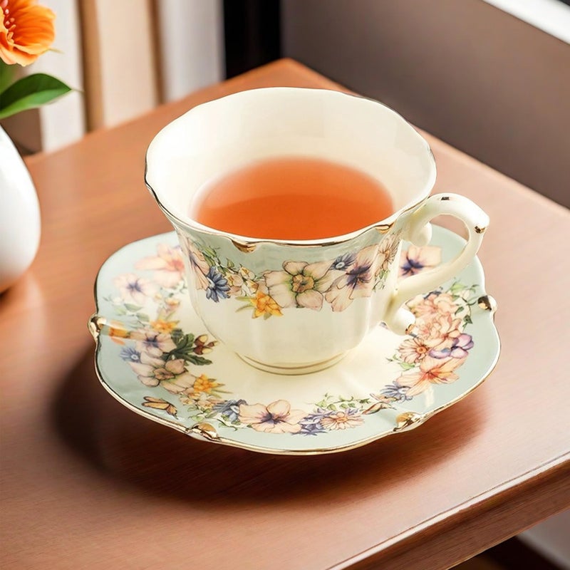TATSUMI Country Roses Bone China Tea Cup and Saucer Set, 3 Pieces, Vintage Style, For Women and Tea Parties(Dutch Blue,1 Set) - Image 2