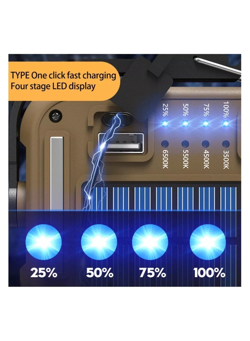 ال سي كشاف عمل LED قابل للشحن بالطاقة الشمسية 10 واط مع مغناطيس ووضع SOS للتخييم والطوارئ - Image 2