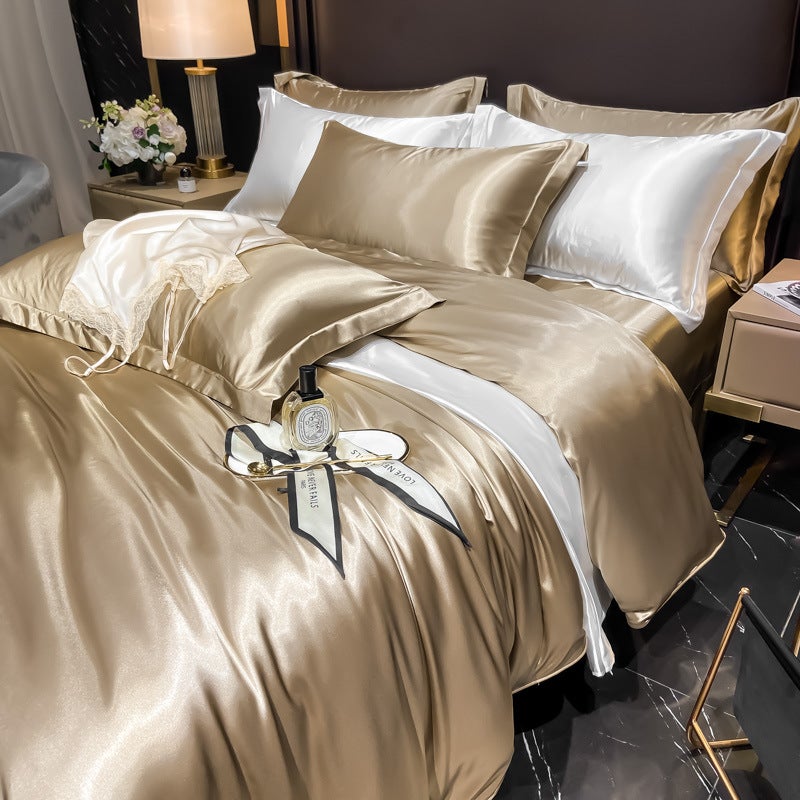 Light Luxury Bed Washed Silk Four-Piece Ice Silk Bed Sheet Quilt Cover Tencel Satin Silky Bedding - Image 1