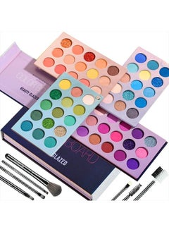 Beauty Glazed Eyeshadow Palette Color Board 60 Color Eye Shadow Palette Sets 4 in 1 Make Up Palate With Brushes Mattes Metallic Shimmers Violet Cream Makeup Pallet Long Lasting Easy to Apply
