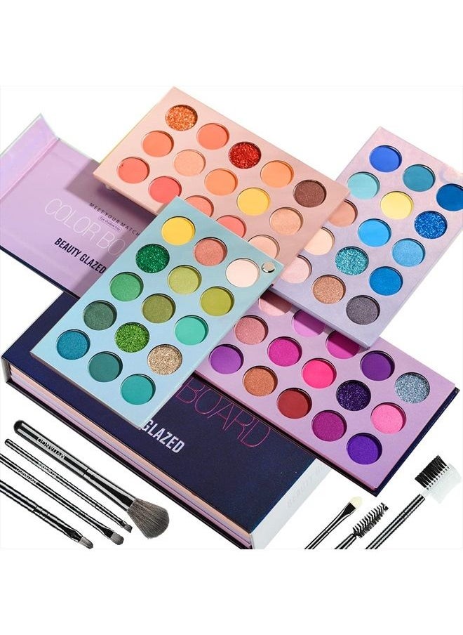 MYUANGO - Beauty Glazed Eyeshadow Palette Color Board 60 Color Eye Shadow Palette Sets 4 in 1 Make Up Palate With Brushes Mattes Metallic Shimmers Violet Cream Makeup Pallet Long Lasting Easy to Apply - Image 1