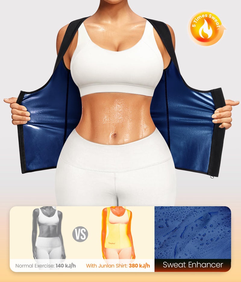 Junlan Sauna Suit for Women Waist Trainer Vest Sweat Tank Top Shaper for Women with Zipper (Blue, X-Large) - Image 4