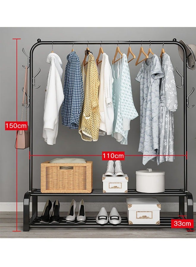 Drying Rack Floor-To-Ceiling Bedroom Household Clothes Rack Indoor Balcony Simple Clothes Rail Removable Folding Storage Rack Double-Layer Shoe Rack Single-Pole Black Hanger  - Image 2
