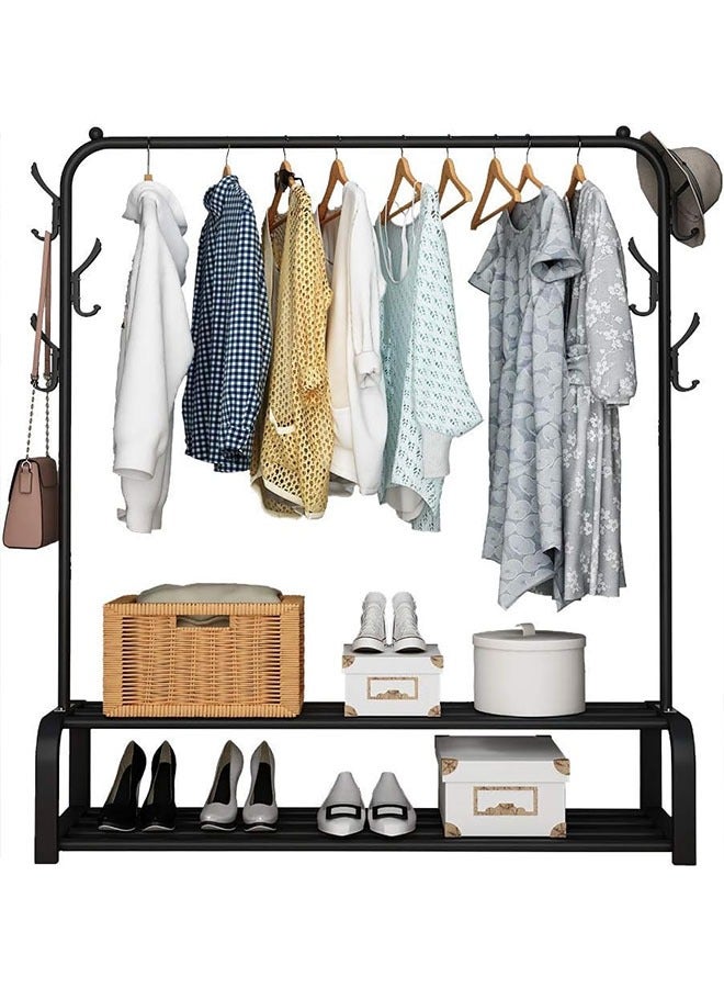 Drying Rack Floor-To-Ceiling Bedroom Household Clothes Rack Indoor Balcony Simple Clothes Rail Removable Folding Storage Rack Double-Layer Shoe Rack Single-Pole Black Hanger  - Image 1