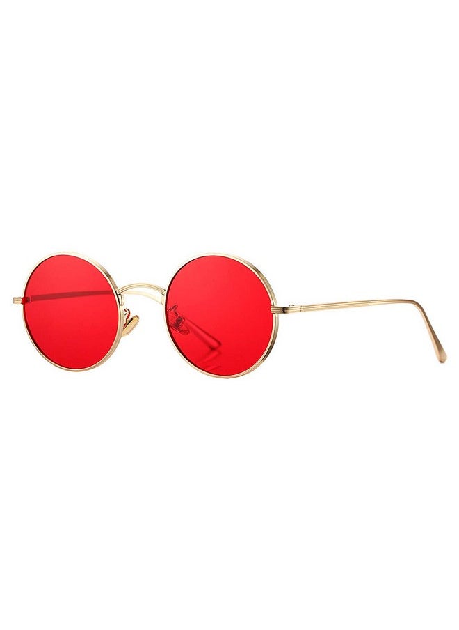 COASION - Vintage Round Metal Sunglasses Small Red Halloween Glasses For Women Men (Gold Frame Red Lens) - Image 1