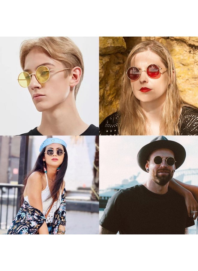 COASION - Vintage Round Metal Sunglasses Small Red Halloween Glasses For Women Men (Gold Frame Red Lens) - Image 1