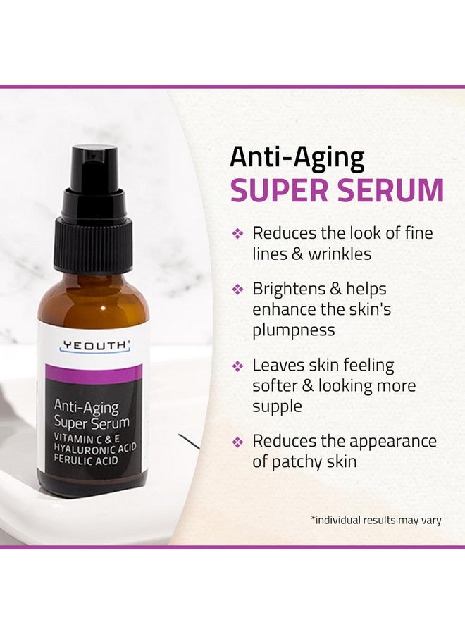 يوث سيروم YEOUTH المضاد للشيخوخة للوجه مع حمض الهيالورونيك وفيتاميني C وE وحمض الفيروليك، سيروم للوجه يستهدف البشرة الباهتة والجافة، سيروم مرطب 1 أونصة - Image 3