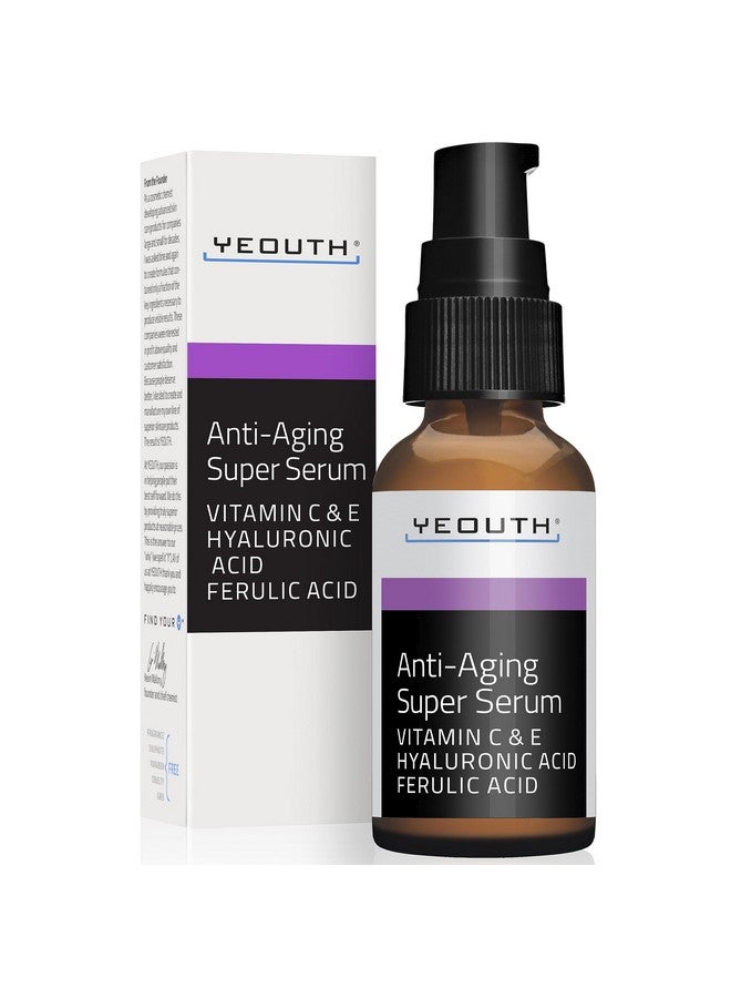 يوث سيروم YEOUTH المضاد للشيخوخة للوجه مع حمض الهيالورونيك وفيتاميني C وE وحمض الفيروليك، سيروم للوجه يستهدف البشرة الباهتة والجافة، سيروم مرطب 1 أونصة - Image 1