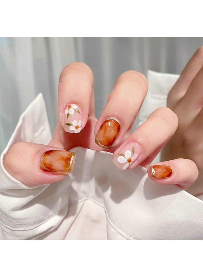 Goolsky Tortoise Camellia Press-on Nails Amber for Autumn Winter Floral Look - Image 4