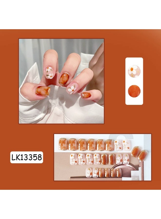 Goolsky Tortoise Camellia Press-on Nails Amber for Autumn Winter Floral Look - Image 3
