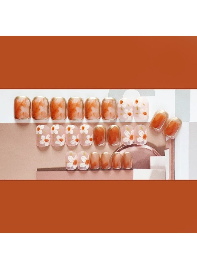 Goolsky Tortoise Camellia Press-on Nails Amber for Autumn Winter Floral Look - Image 2