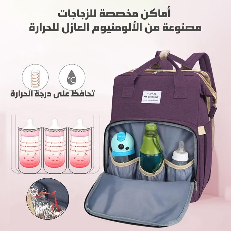Diaper Bag Backpack with Bassinet, Travel Baby Bed Changing Station, Large Capacity Waterproof Maternity Bag, Portable Baby Crib for Mom and Dad (Purple) - Image 4