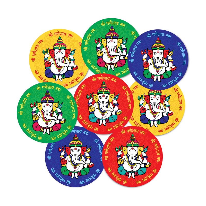weRevel Shree Ganesha Decorative Party Stickers 40 Count 2 Inches Round 4 Traditional Colors