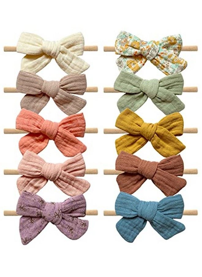 Cherssy - Baby Muslin Headbands And Cotton Hair Bows 10Pcs Super Soft Hairbands For Newborn Infants Toddlers - Image 1