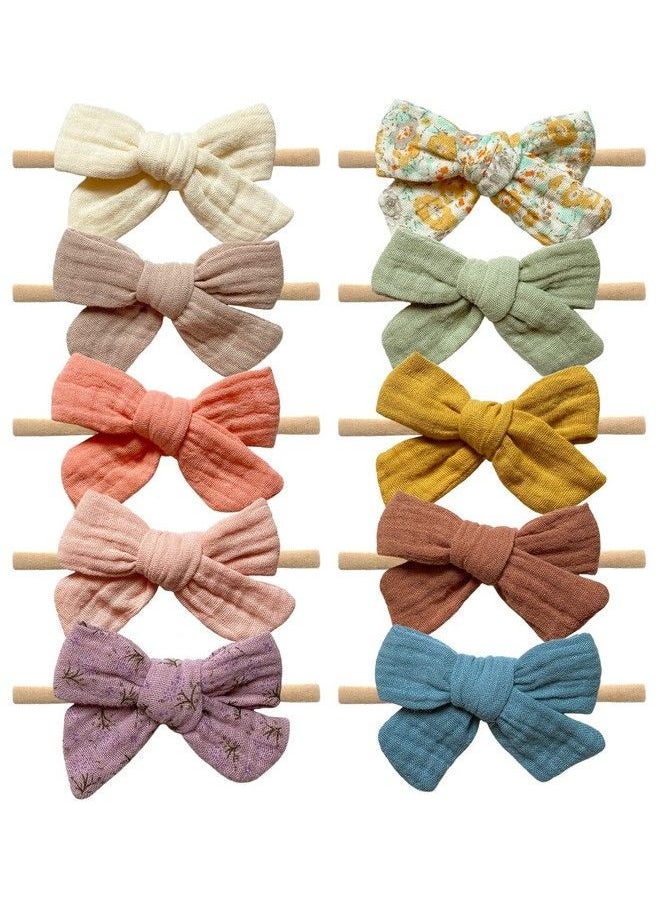 Cherssy - Baby Muslin Headbands And Cotton Hair Bows 10Pcs Super Soft Hairbands For Newborn Infants Toddlers - Image 1
