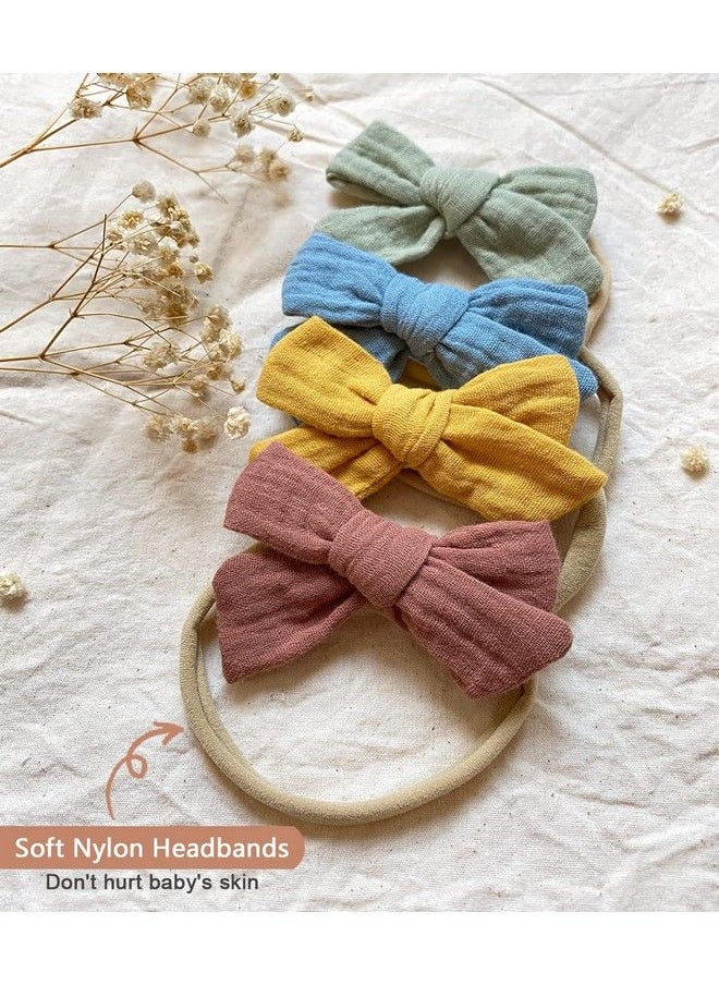 Cherssy - Baby Muslin Headbands And Cotton Hair Bows 10Pcs Super Soft Hairbands For Newborn Infants Toddlers - Image 1