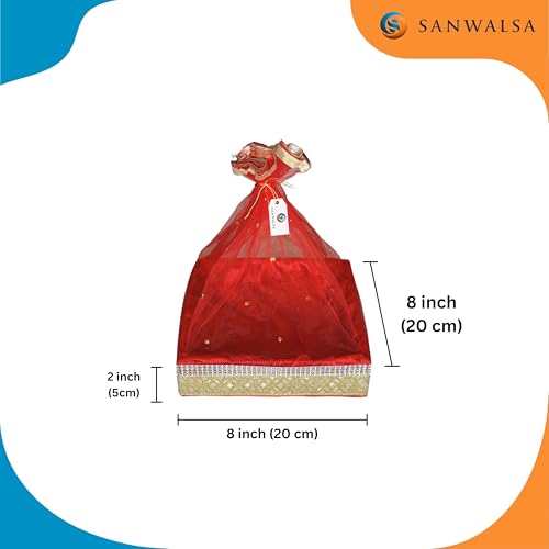SANWALSA (Small, 8x8x2 inch, Square, Red-Stone Lace) MDF Base Designer Gift Hamper Packaging Baskets with Net Cover, Gift Hamper Organiser Perfect for Any Occasion - Image 2