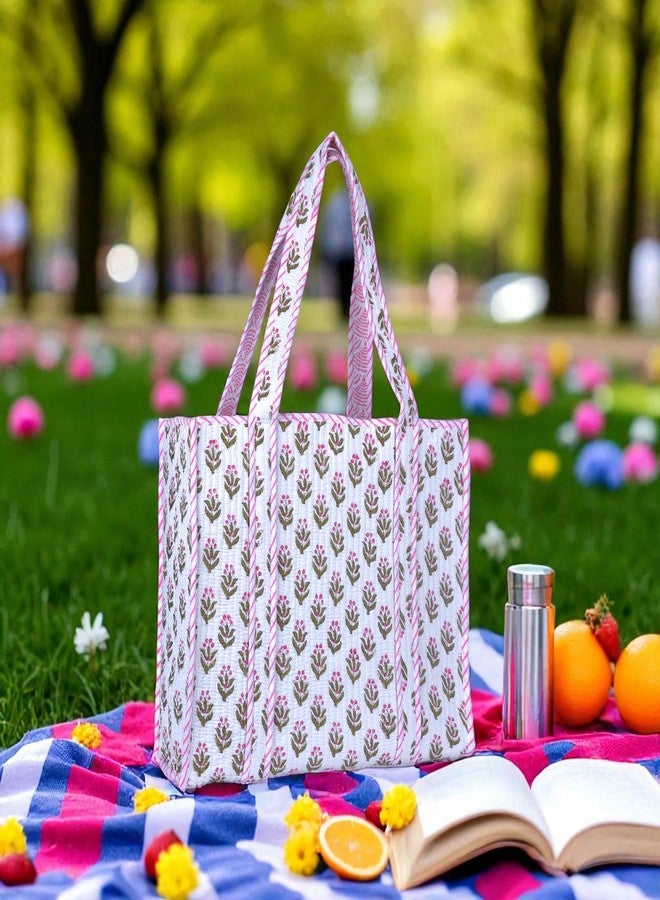 Vivanta Tote Bag for Women, Grocery Shopping Bags, Large Quilted Cotton Tote, Beach Bag, Work Tote Bags for Women, Floral Travel Tote, Stylish Shoulder Purse, Oversized Quilted Tote Bag - Image 3