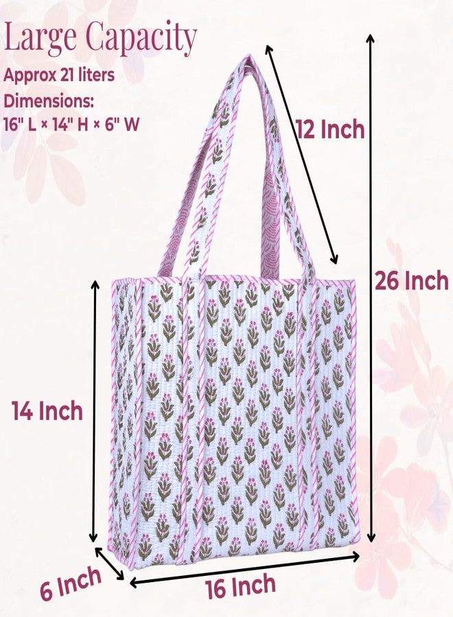 Vivanta Tote Bag for Women, Grocery Shopping Bags, Large Quilted Cotton Tote, Beach Bag, Work Tote Bags for Women, Floral Travel Tote, Stylish Shoulder Purse, Oversized Quilted Tote Bag - Image 4
