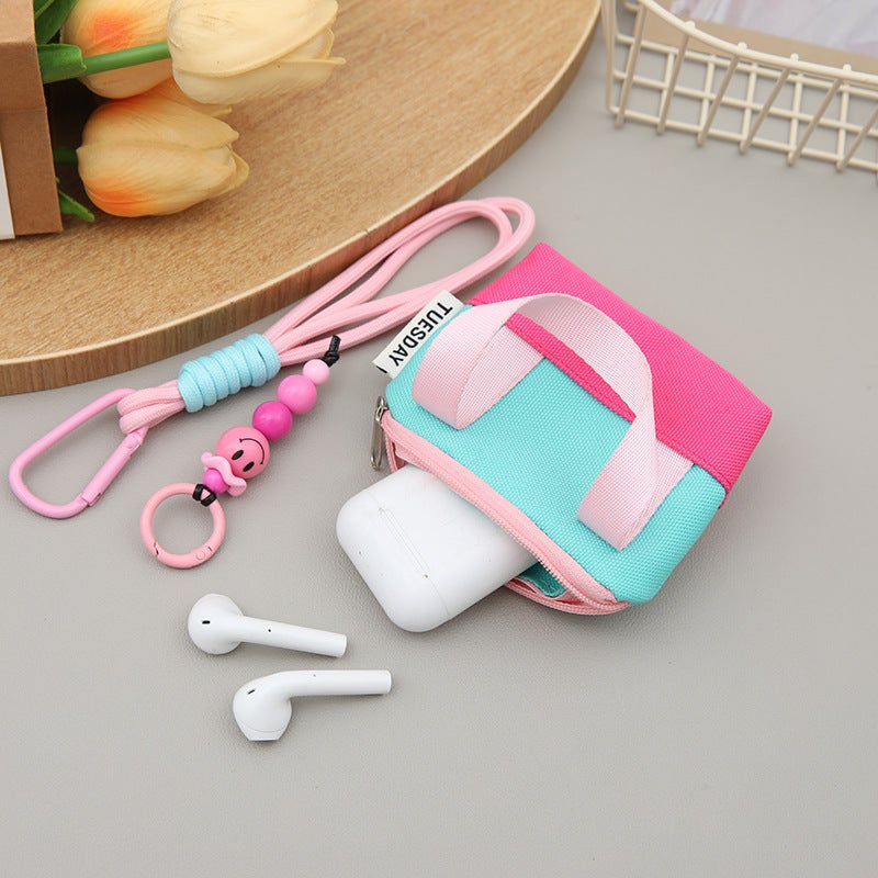 Linen Cable Organizer Pouch - Mini Handbag, Earphone Case, Keychain Pouch (Multicolor) - Image 2
