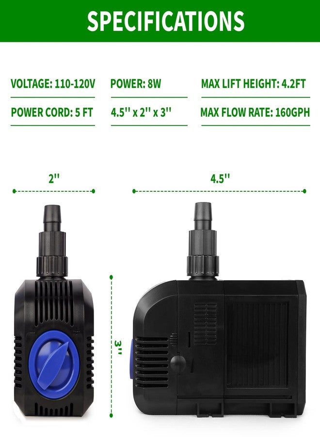 FREESEA 8W 160 GPH Small Submersible Pump for Aquarium Fish Tank, Pond Fountain, Hydroponic, aquapon - Image 2