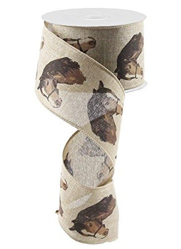 Expressions Horse Head Burlap Wired Ribbon Brown Beige 25 Inches X 10 Yards  RG0165501 