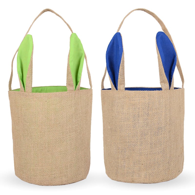 YOOLEETC 2PCS Easter Bunny Basket Burlap BucketsBunny Jute Easter Baskets BagsPop Burlap Easter Bunny Ear Bag For Kids Boys Girls Easter Egg Hunt BasketsGP - Image 2