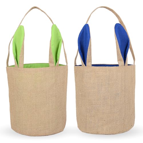 YOOLEETC 2PCS Easter Bunny Basket Burlap BucketsBunny Jute Easter Baskets BagsPop Burlap Easter Bunny Ear Bag For Kids Boys Girls Easter Egg Hunt BasketsGP - Image 1